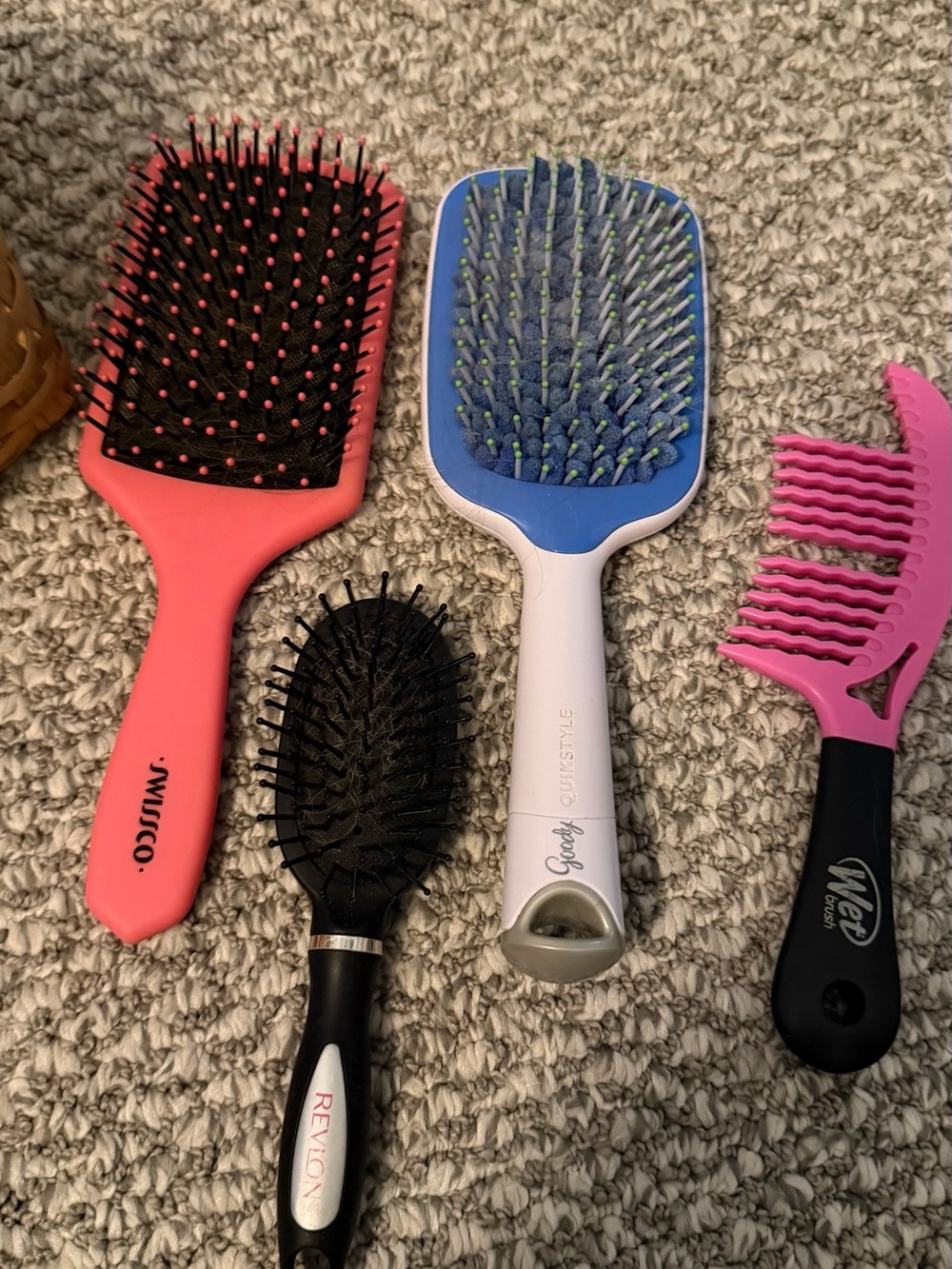 Assorted Hair Brush Set - Pink, Blue, Black set of 4